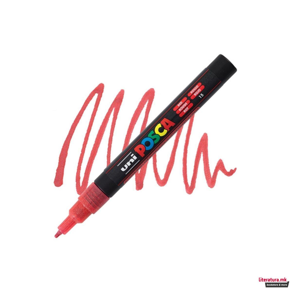 Маркер, Posca PC-3M - Glitter Red