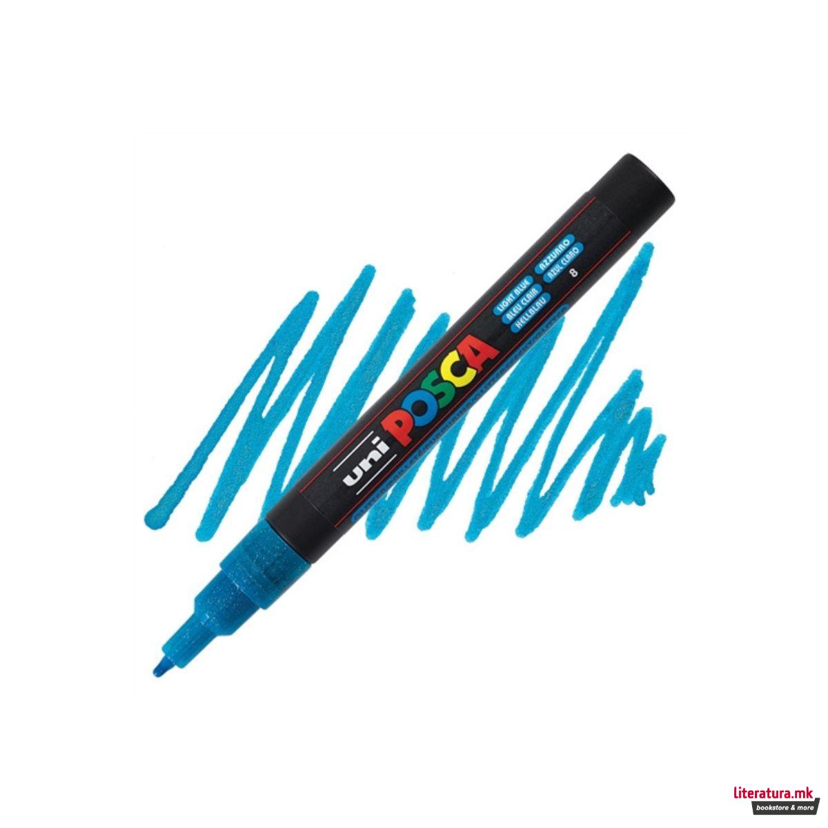 Маркер, Posca PC-3M - Glitter Light Blue