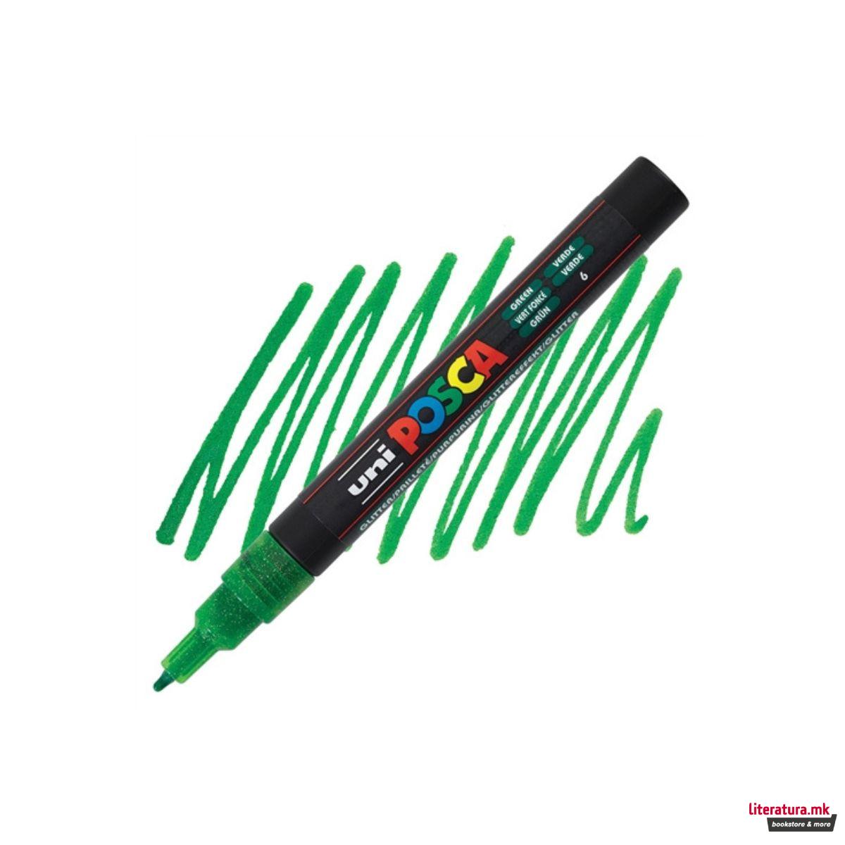 Маркер, Posca PC-3M - Glitter Green