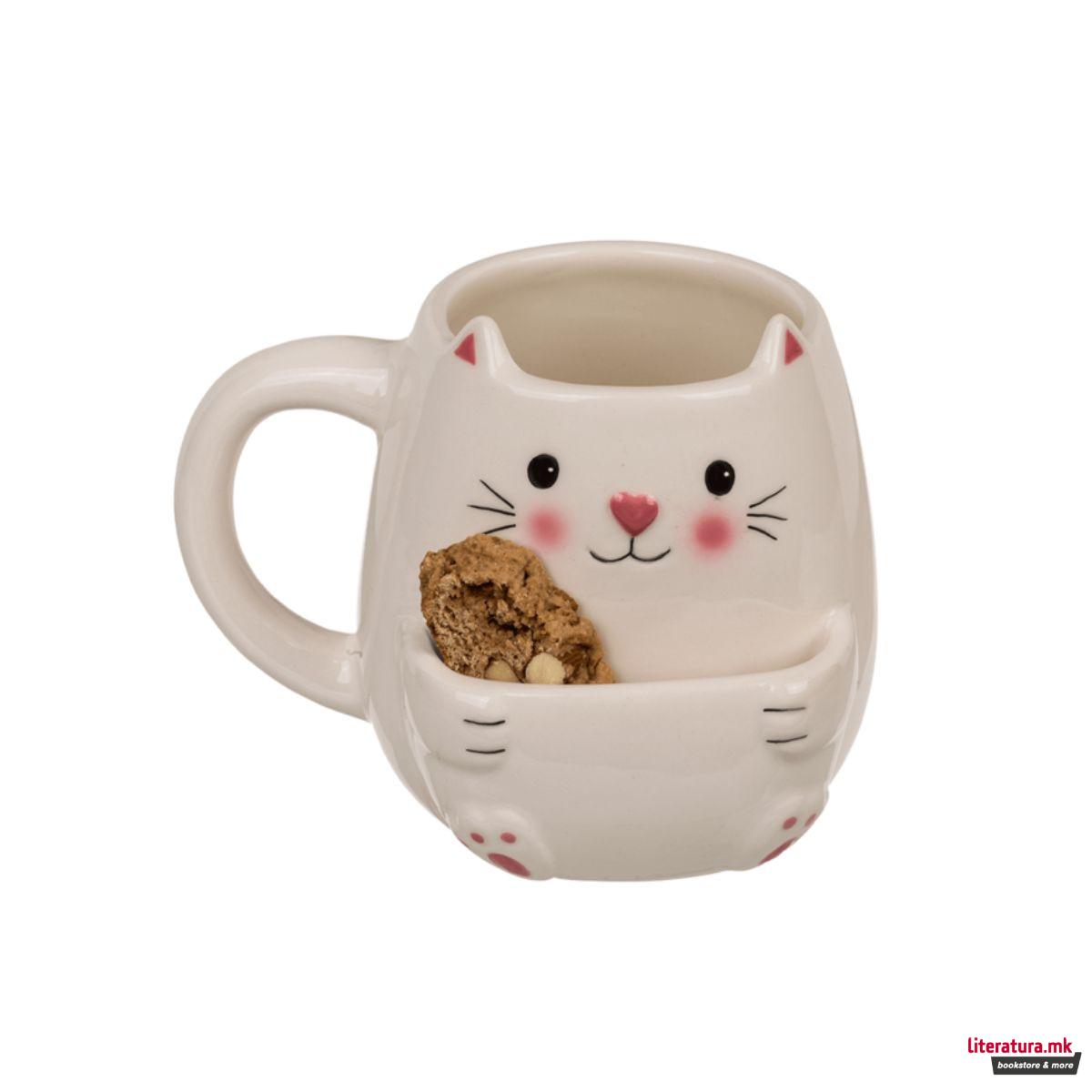 Шолја со држач за колаче, Cookie Cuddlers: Cat, 400 ml
