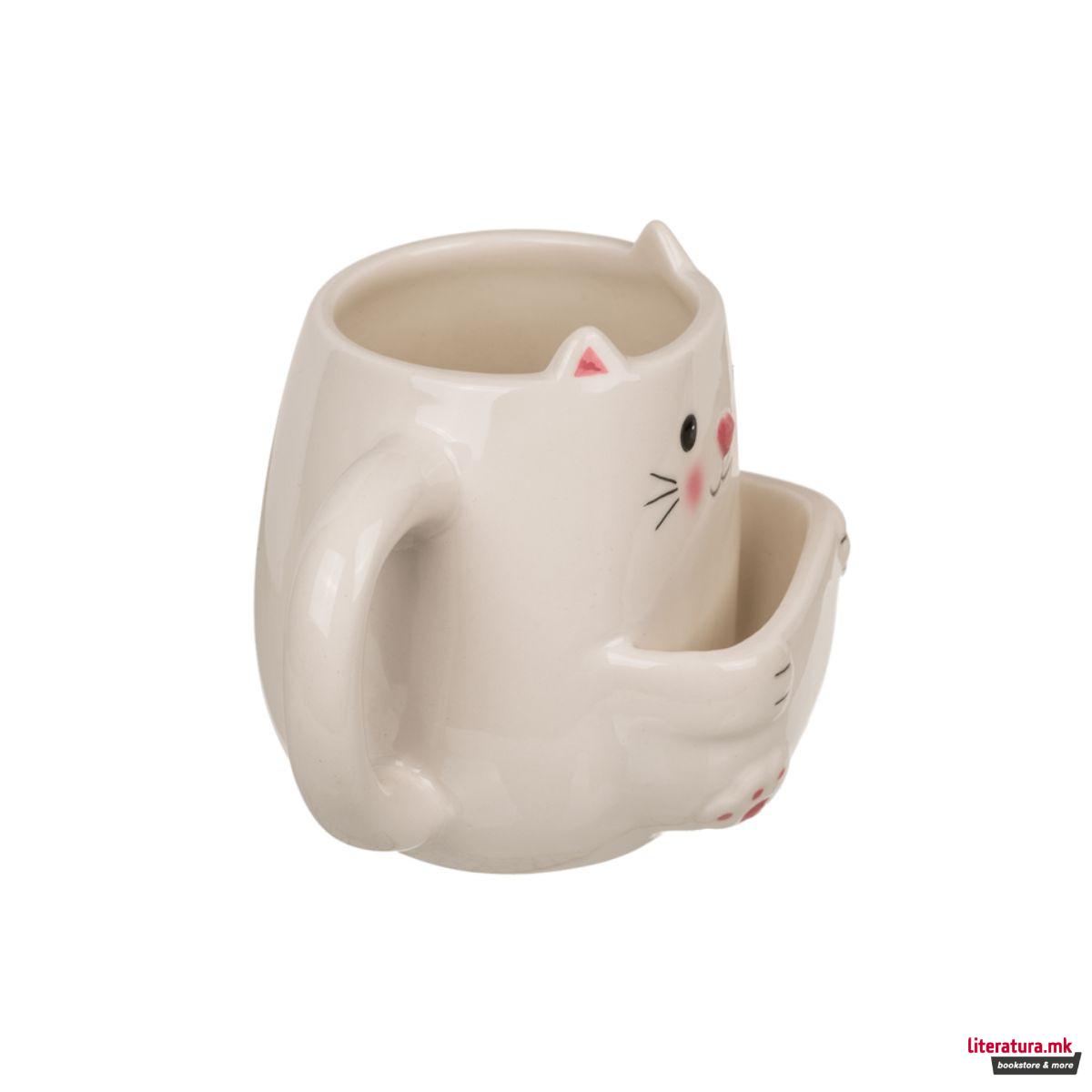 Шолја со држач за колаче, Cookie Cuddlers: Cat, 400 ml