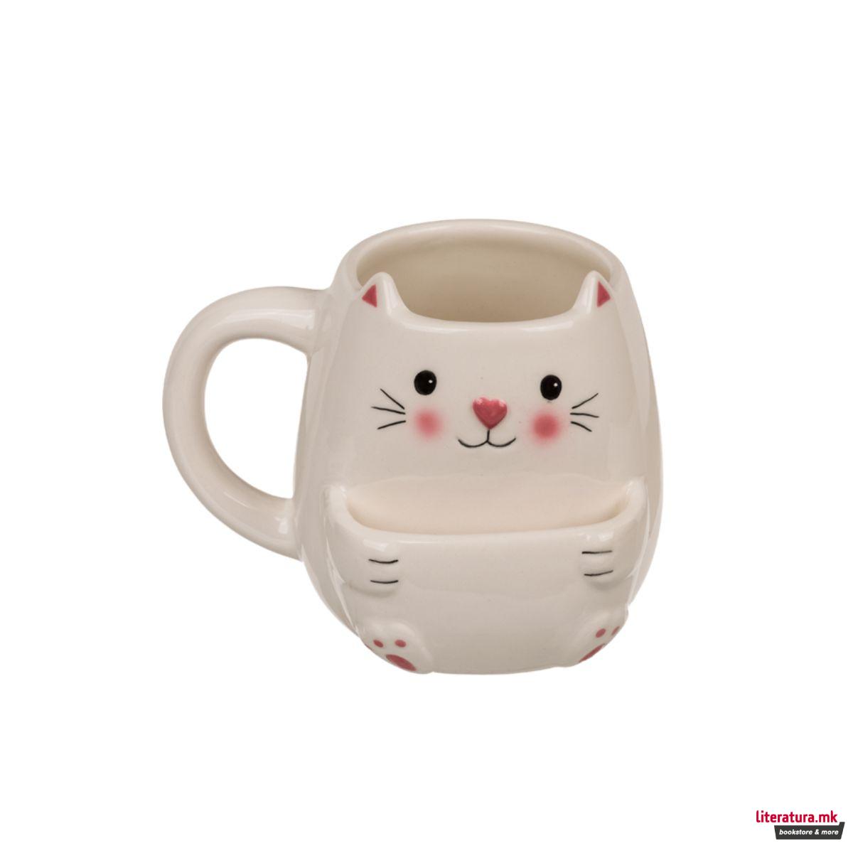 Шолја со држач за колаче, Cookie Cuddlers: Cat, 400 ml