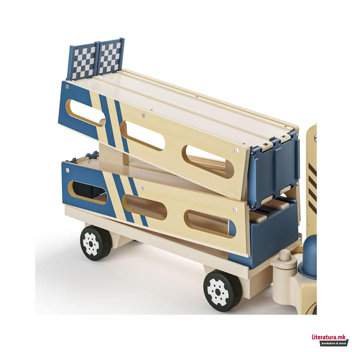 Дрвен сет за игра Roll & Race Car Transporter 