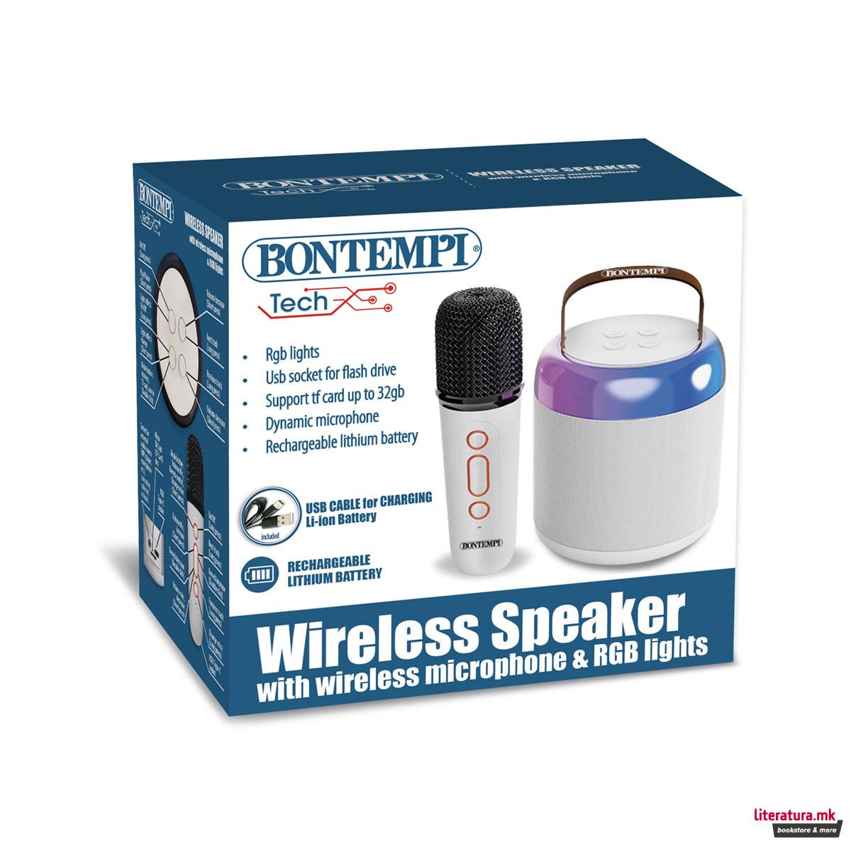 Безжичен звучник + безжичен микрофон со RGB светла 
