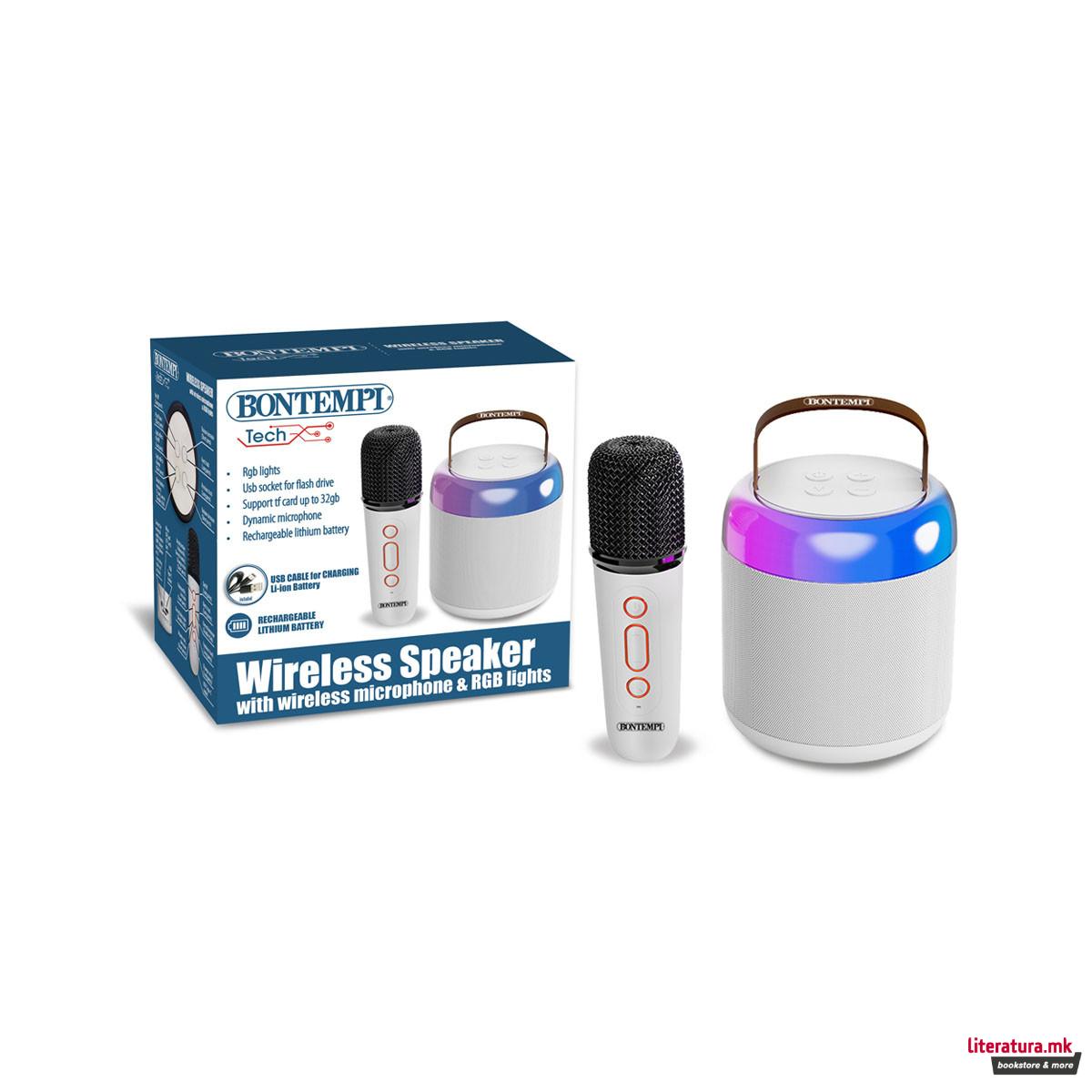 Безжичен звучник + безжичен микрофон со RGB светла 