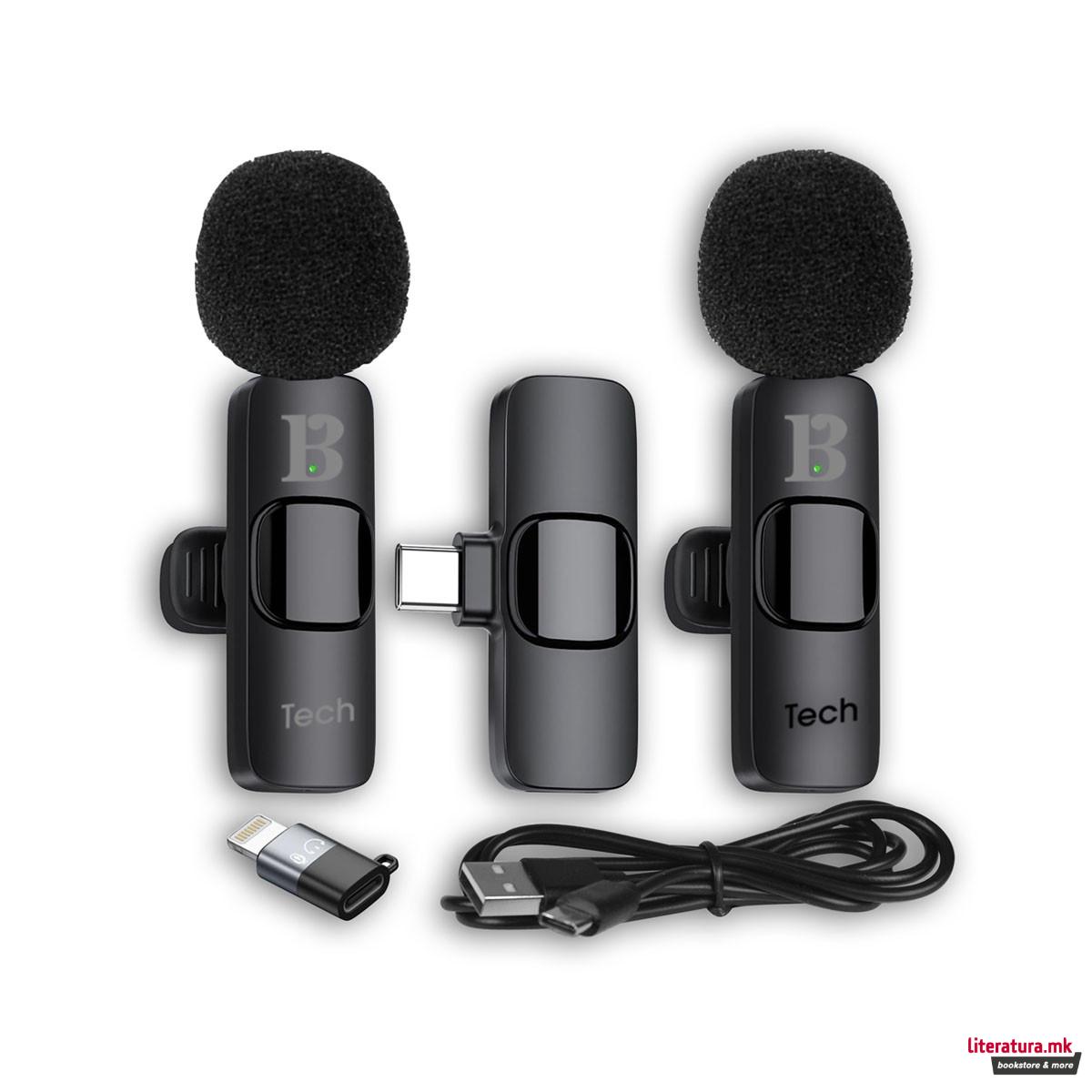 Сет од 2 мини клип-микрофони и селфи светло 