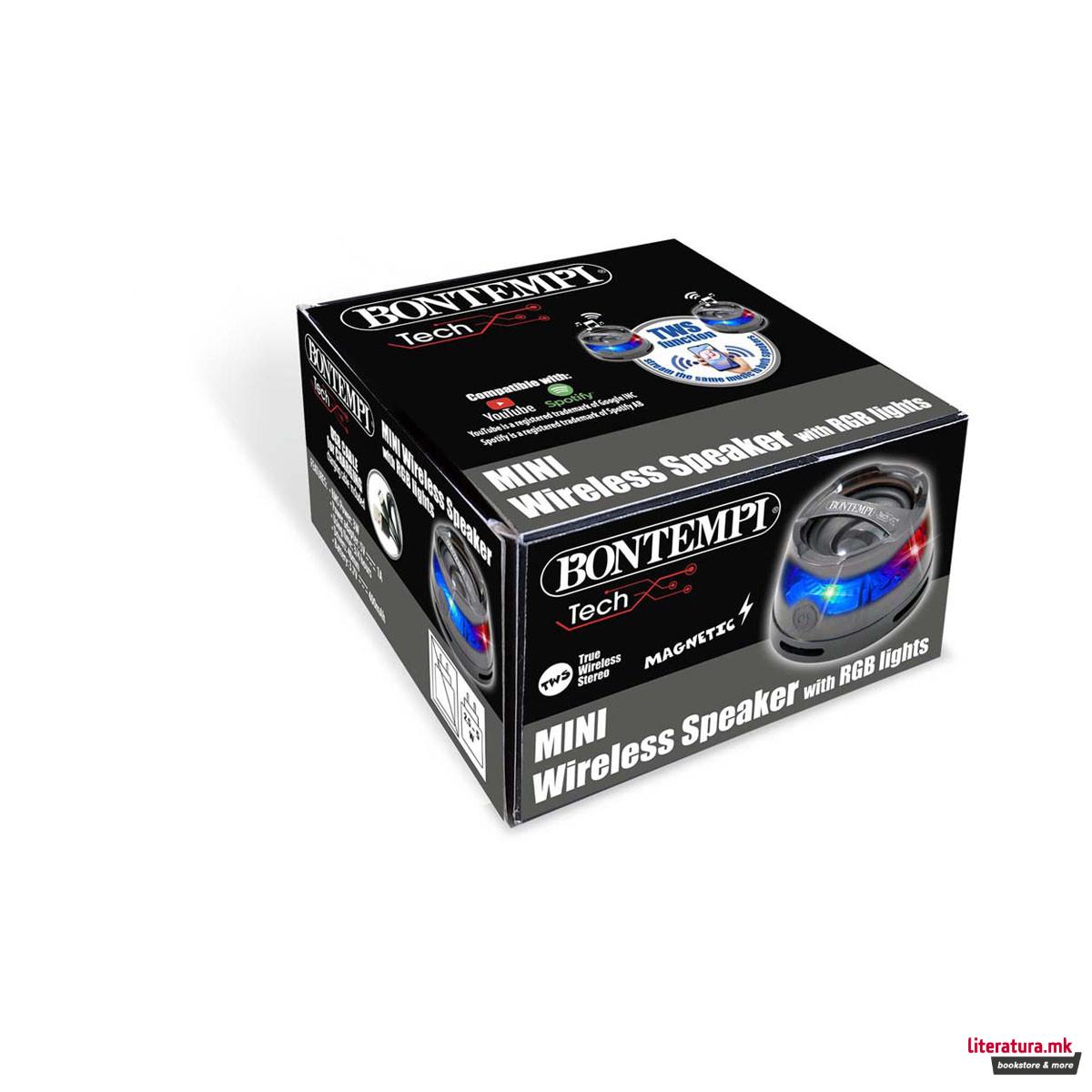 Магнетен мини безжичен звучник со RGB светла 