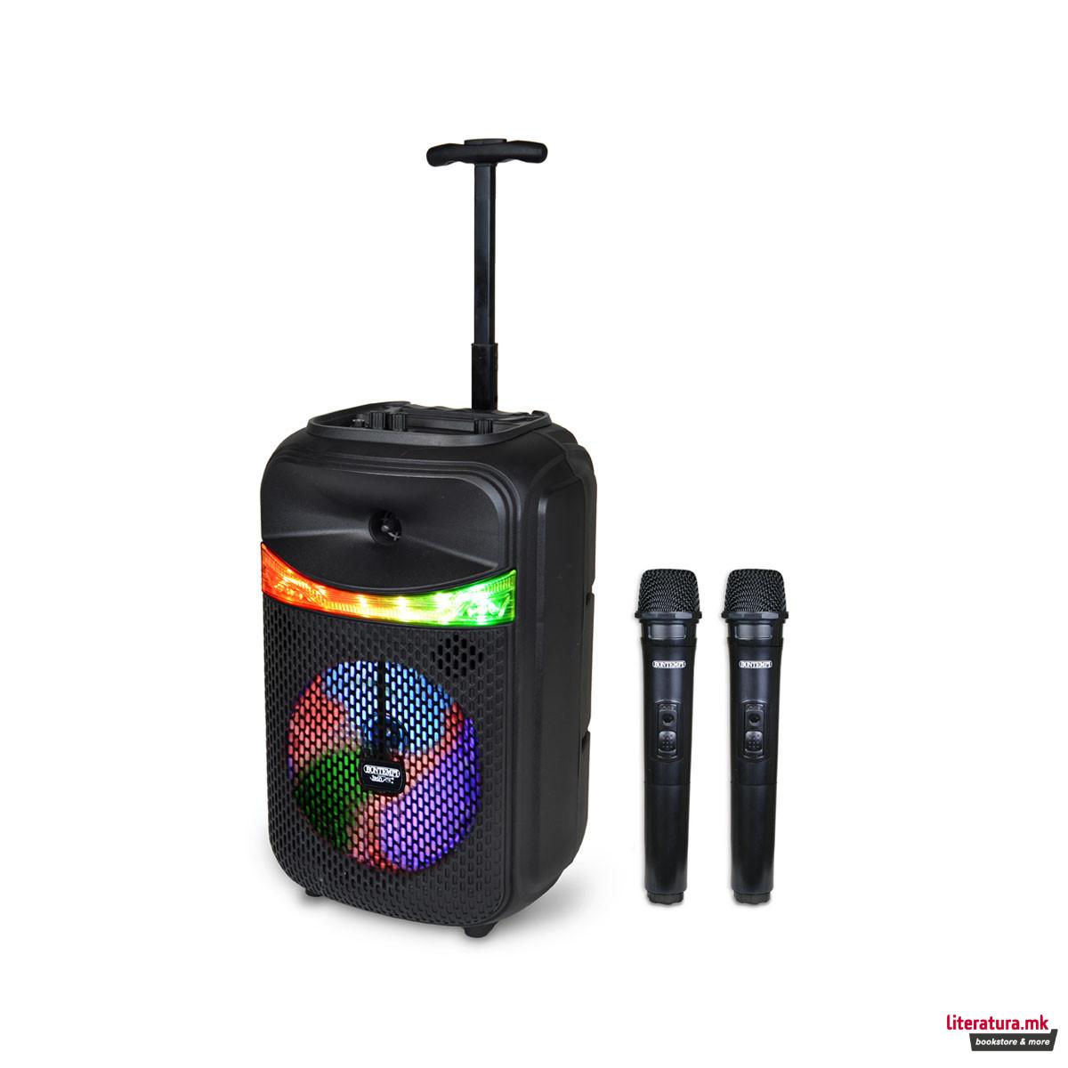 Безжичен звучник со тркалца, со 2 микрофони и RGB светла, 82cm 