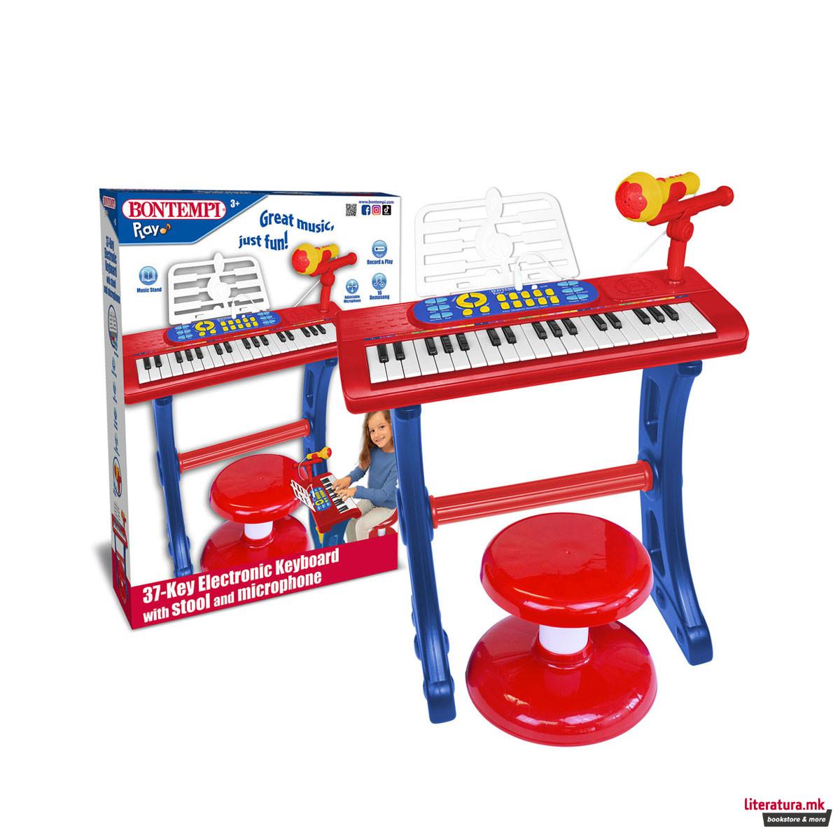 Детска електронска клавијатура со микрофон и столче, 37 клавиши 