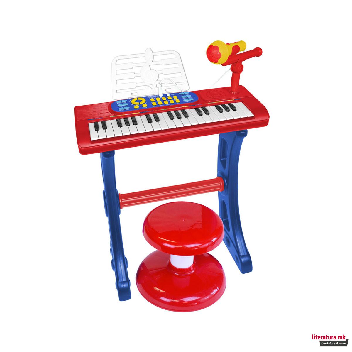 Детска електронска клавијатура со микрофон и столче, 37 клавиши 