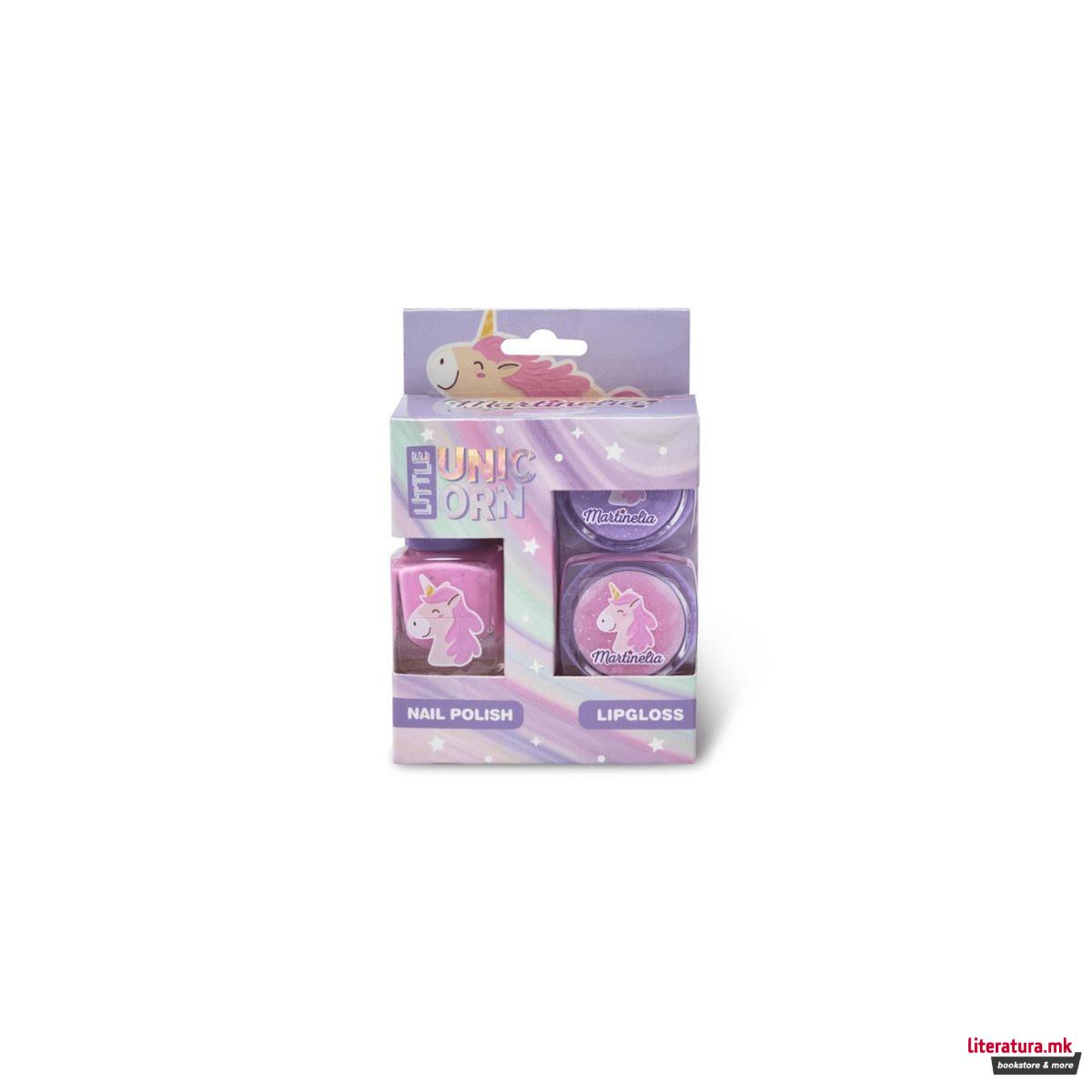 Сет детски шминки - лак за нокти и 2х сјај за усни, Little Unicorn 