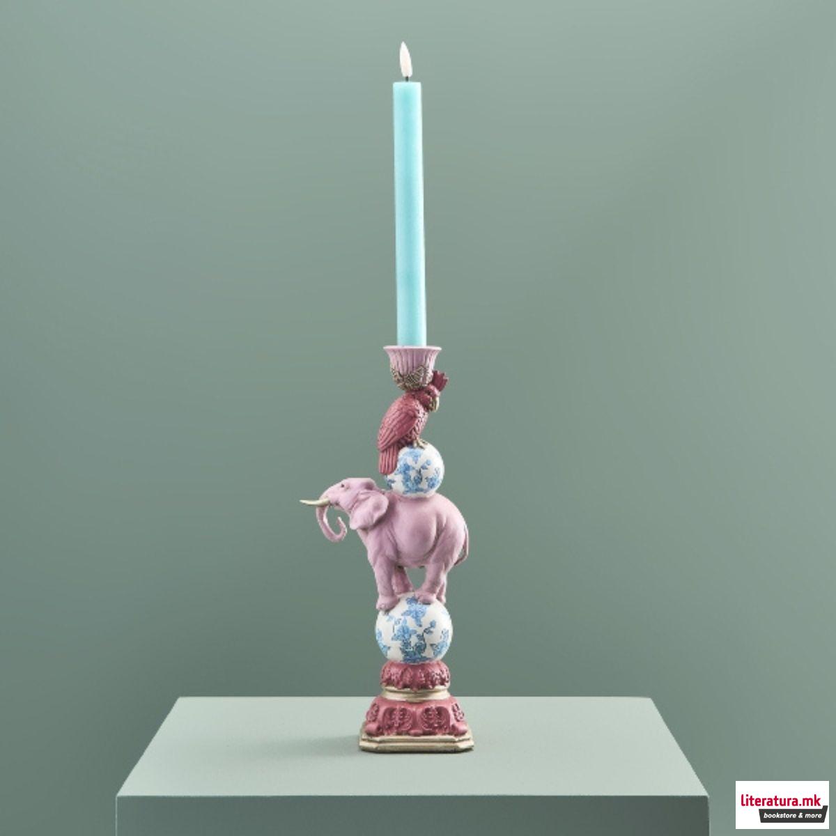 Свеќник, Jungle Love: Bird on Elephant (розев, мал) 