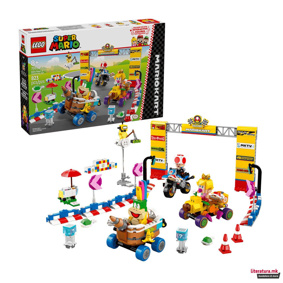 LEGO коцки, Super Mario, Mario Kart – Baby Peach & Grand Prix Set 