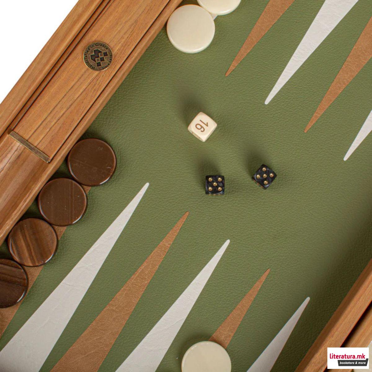 Сет за табла, Premium Leatherette Olive Green 