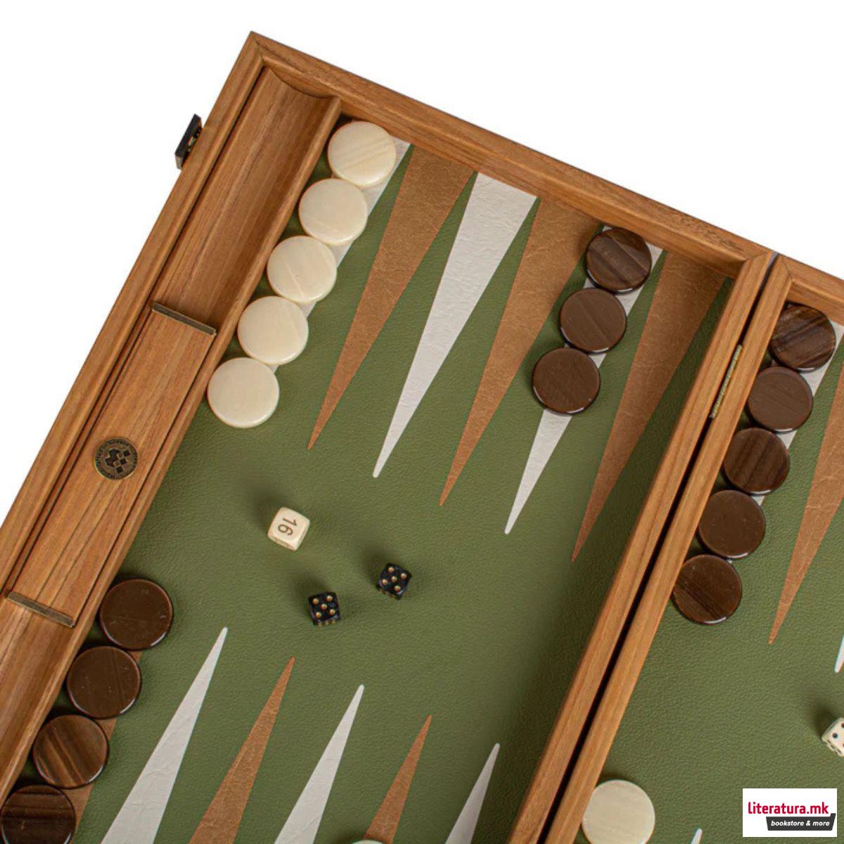 Сет за табла, Premium Leatherette Olive Green 