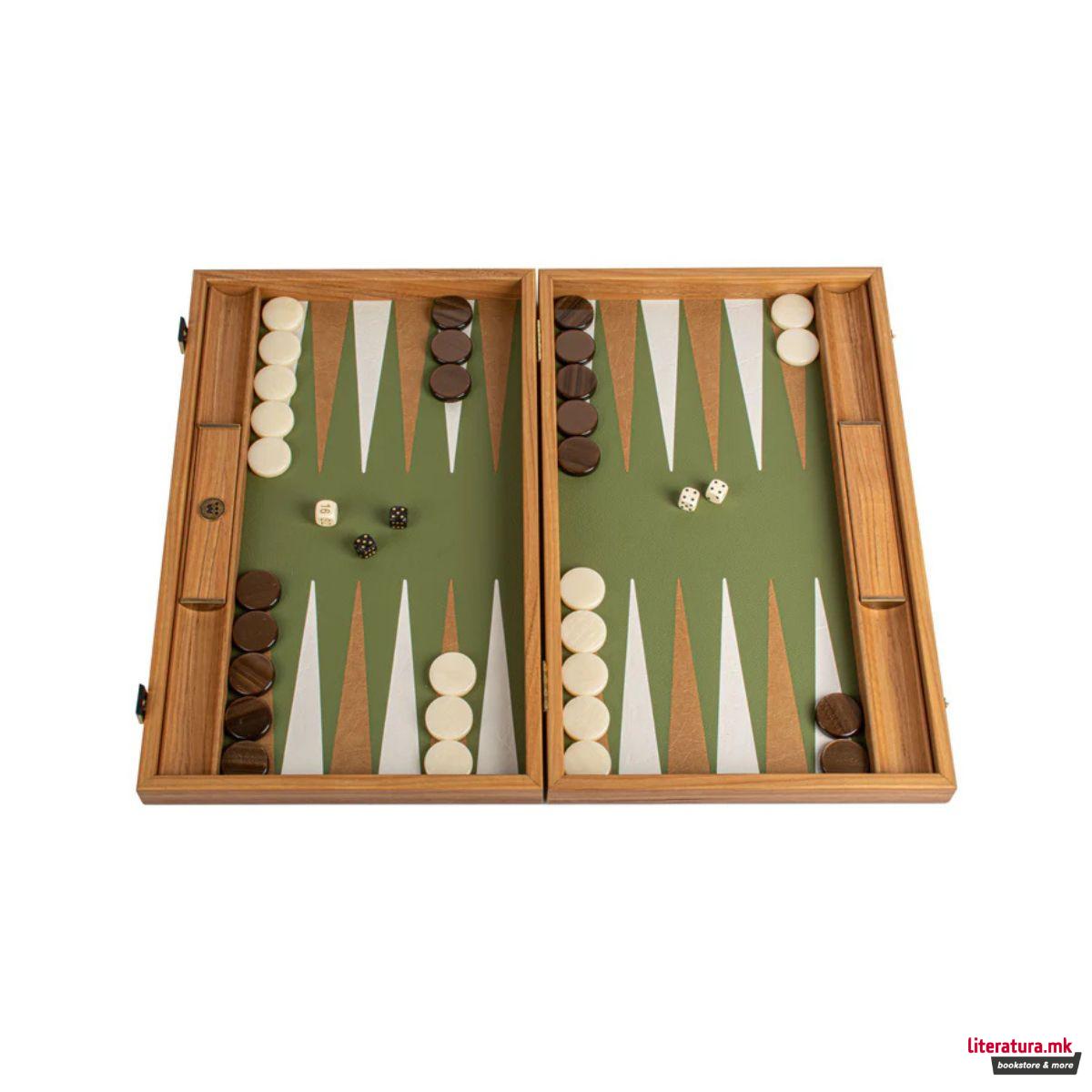 Сет за табла, Premium Leatherette Olive Green 