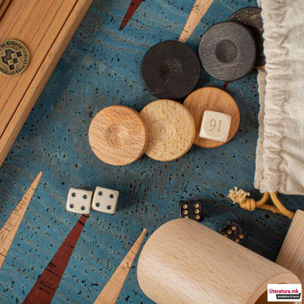 Сет за табла, Premium Handcrafted Turquoise Natural Cork 