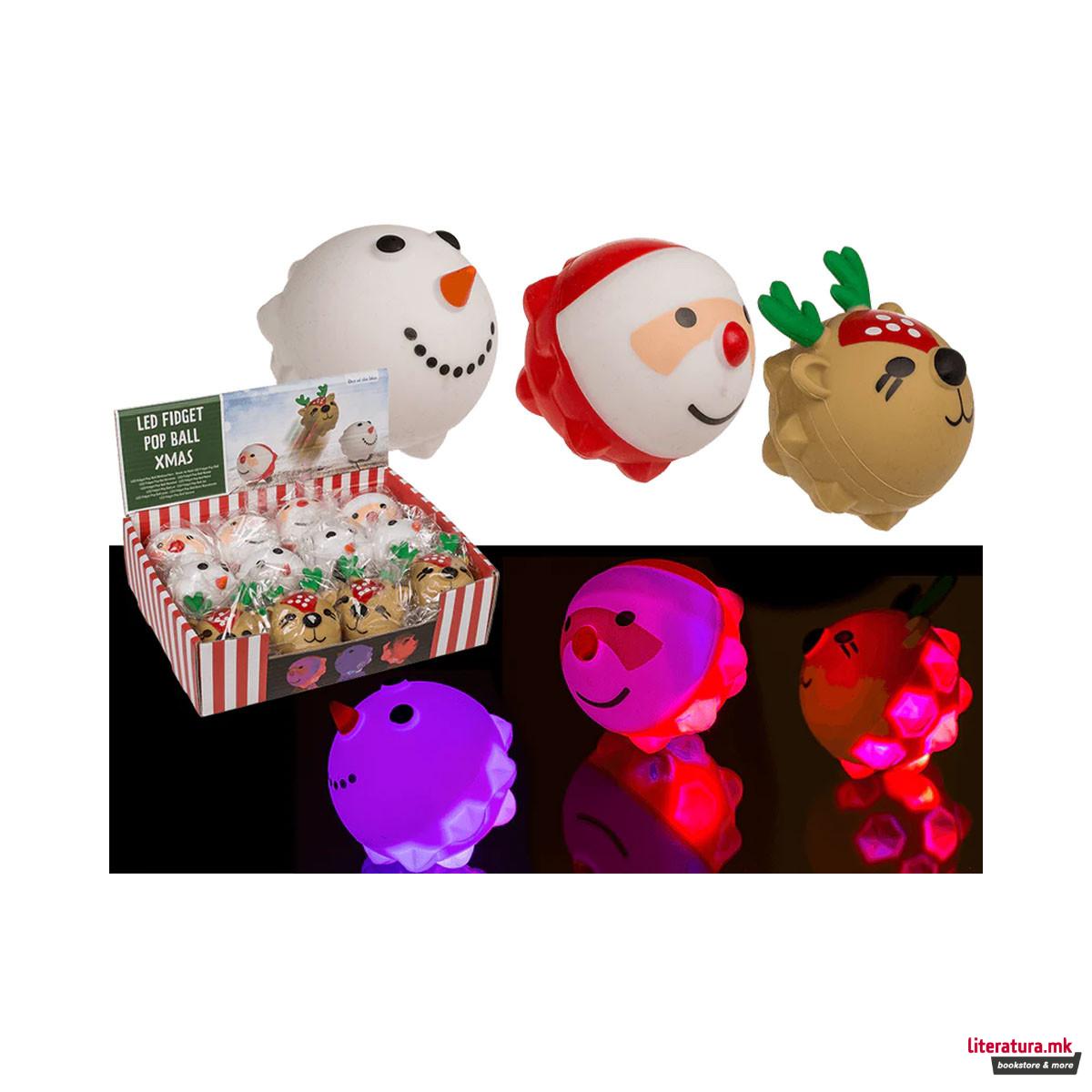 Анти-стрес топче со LED, Xmas Squeeze Pops, 3 дизајни 