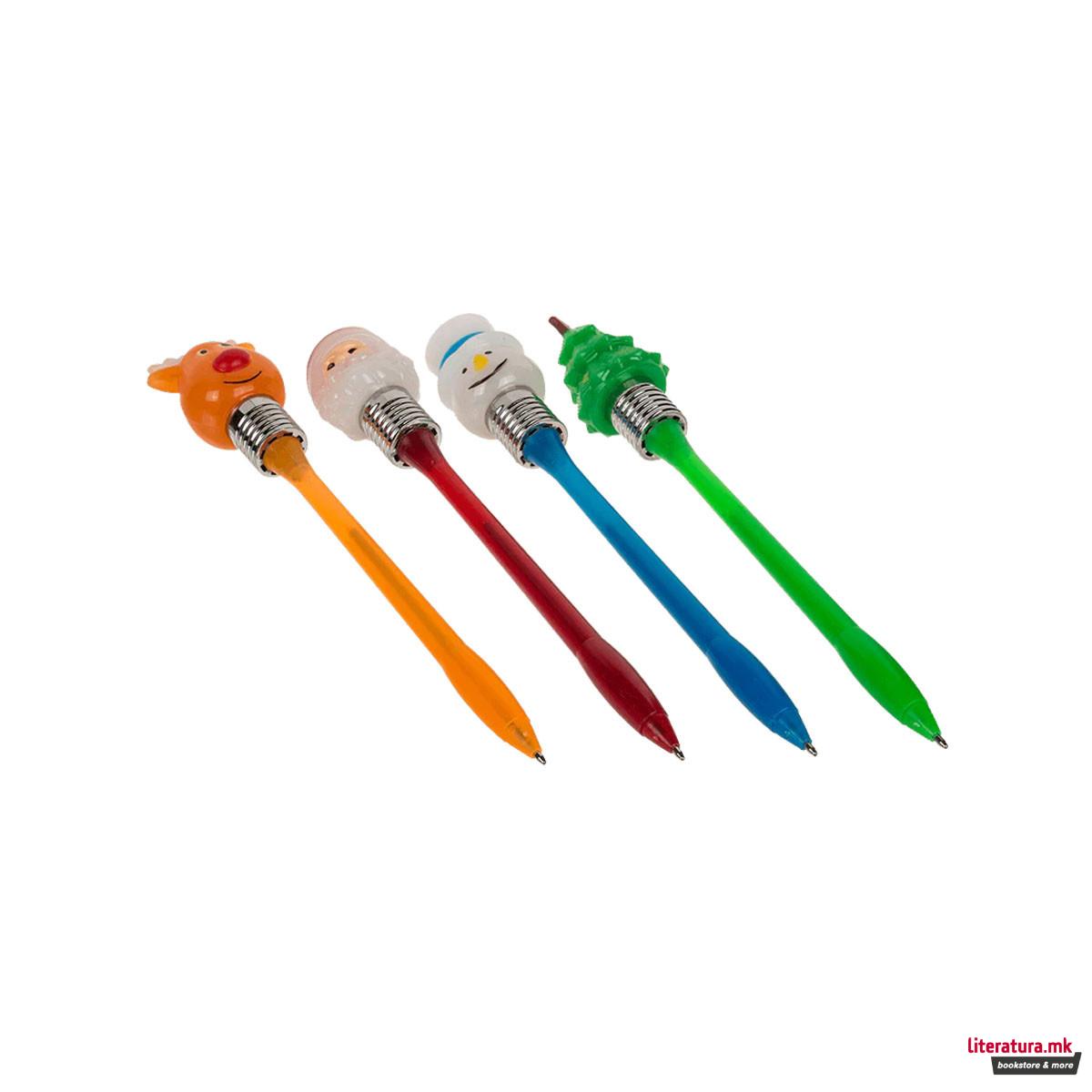 Пенкало со фигура со LED, Christmas, 4 дизајни 