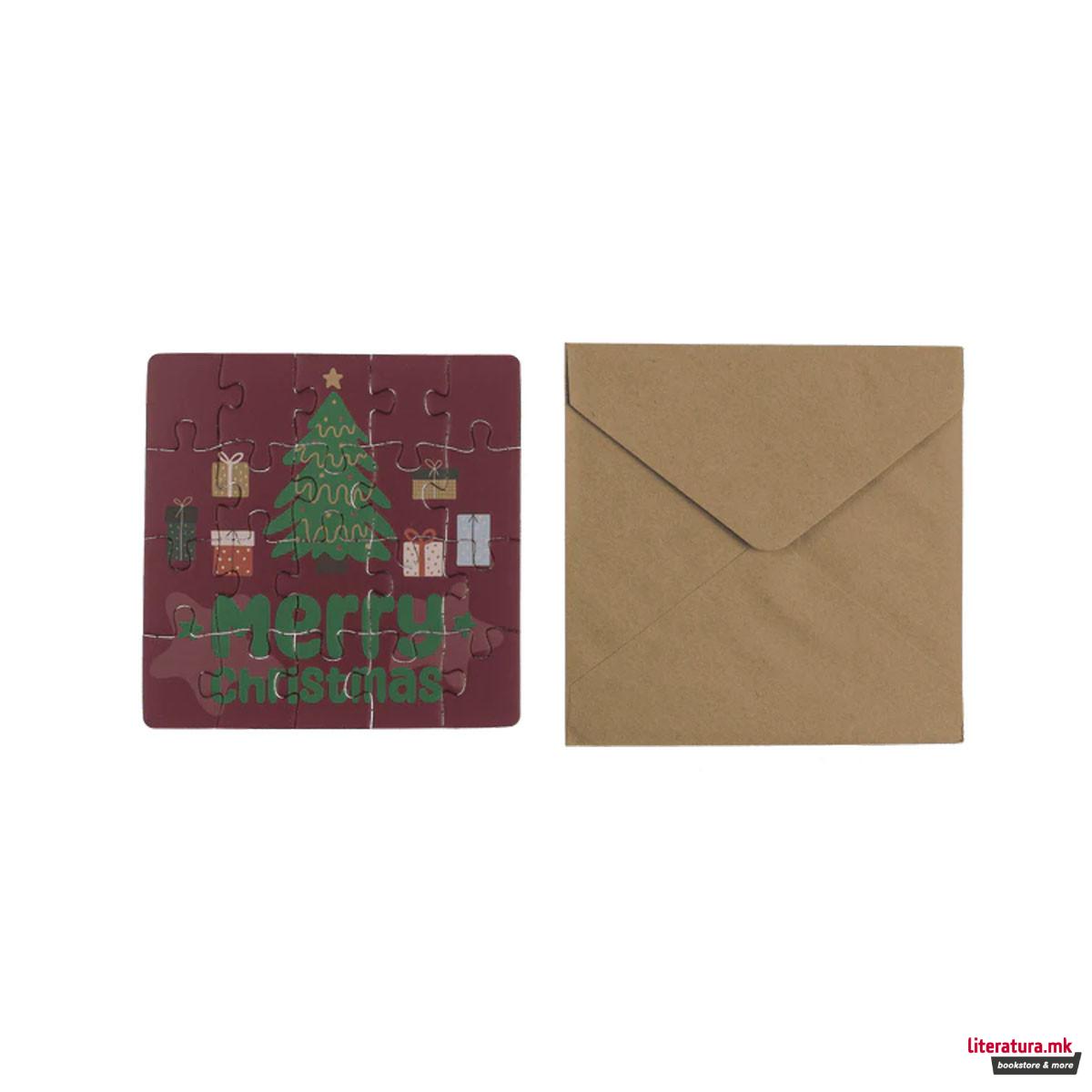 Новогодишна честитка - сложувалка X-Mas, 4 дизајни 