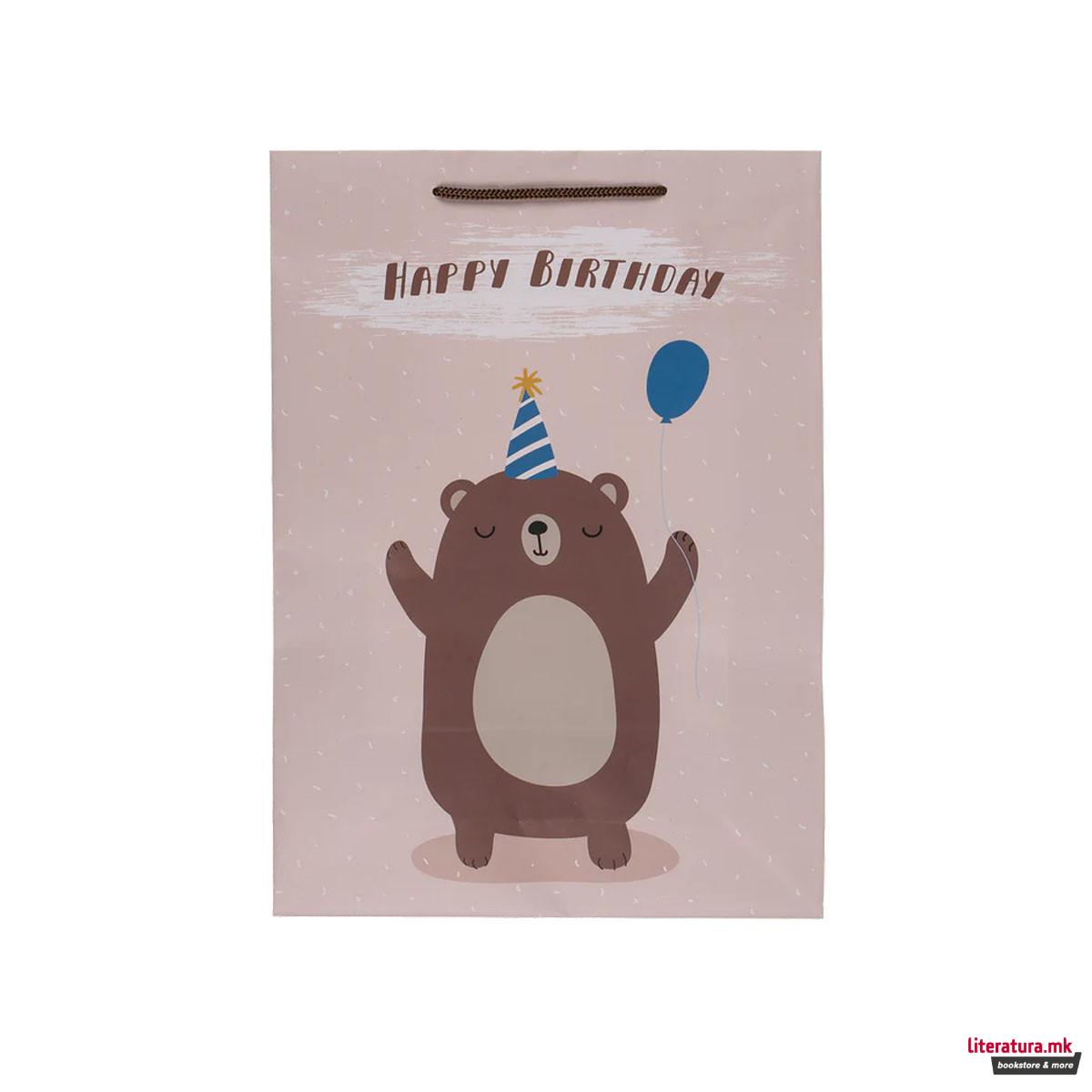 Хартиена украсна кеса, Birthday Animals, 25 x 35 cm, 4 дизајни 