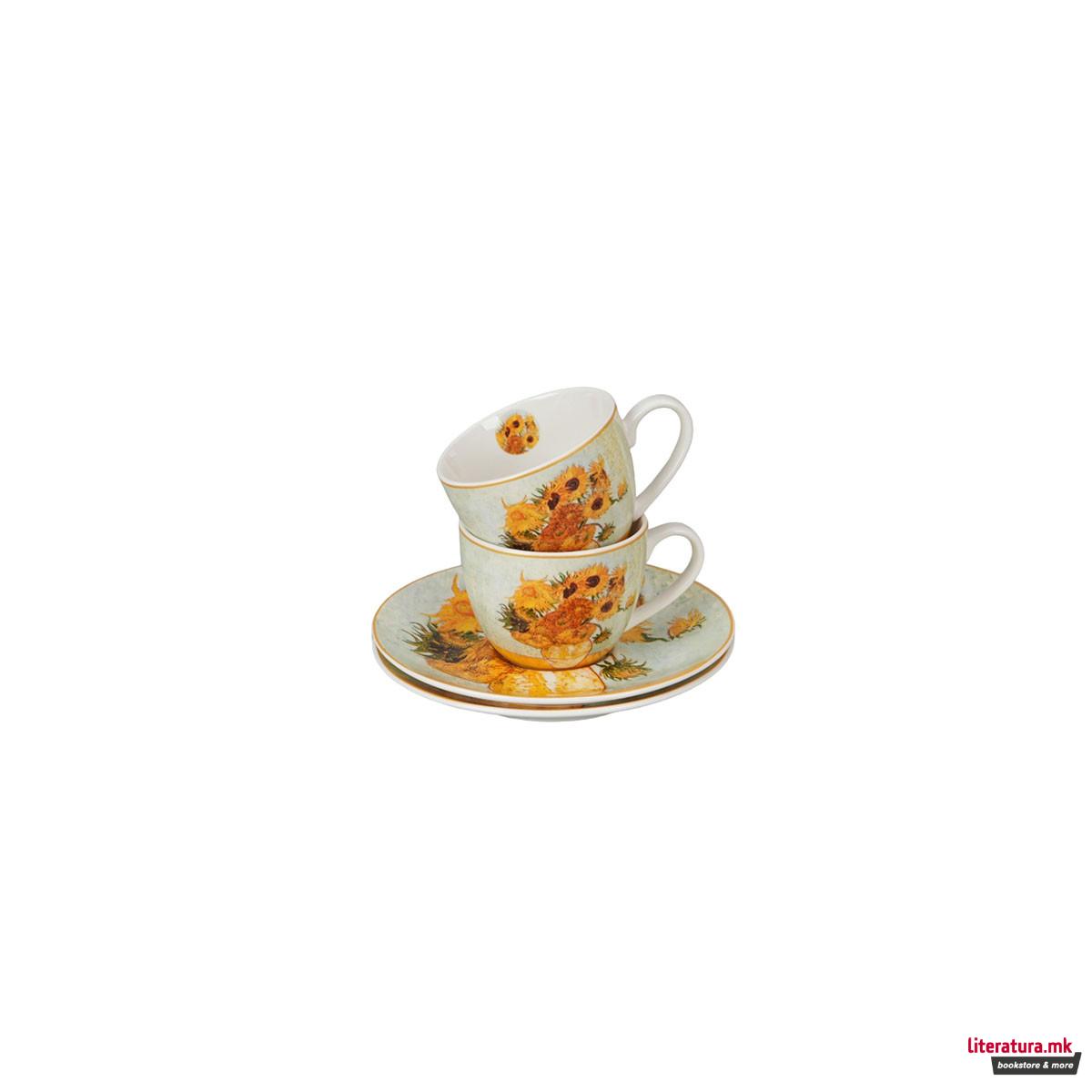 Сет од 2 шолји за еспресо со тацни, Van Gogh - Sunflowers, 110ml 