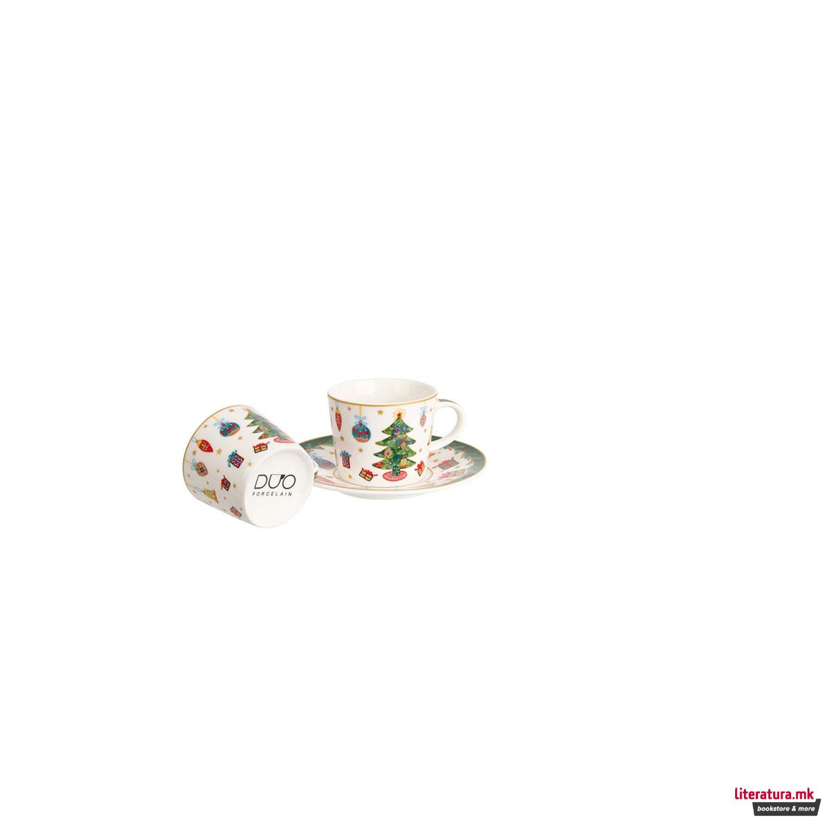 Сет од 2 шолји за еспресо со тацни, Around Christmas Tree, 90ml 