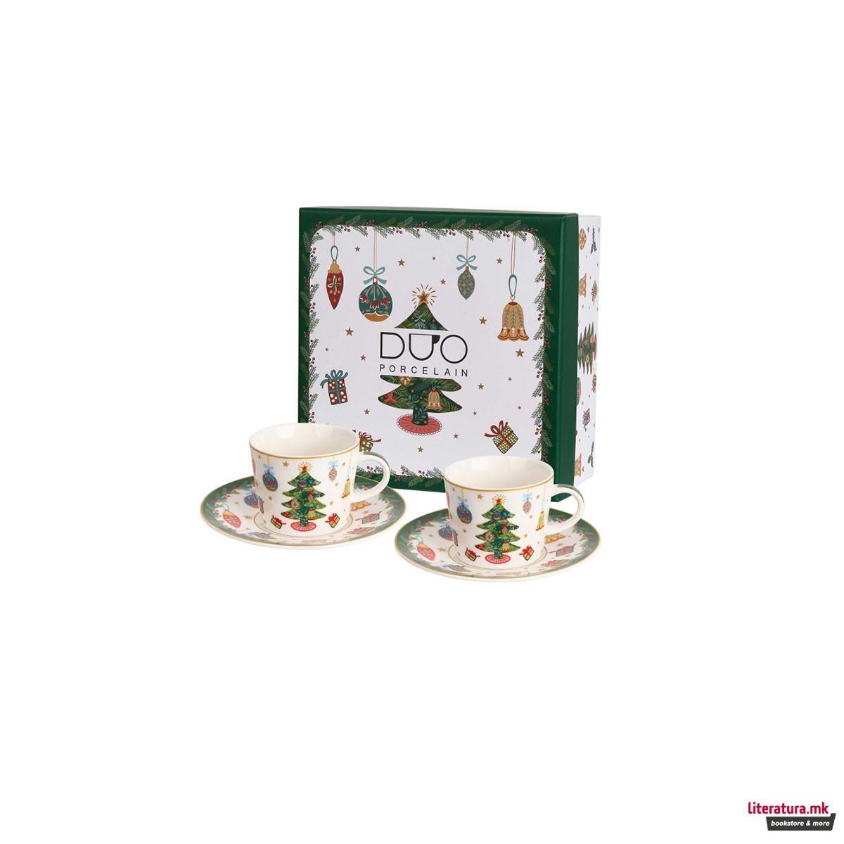 Сет од 2 шолји за еспресо со тацни, Around Christmas Tree, 90ml 