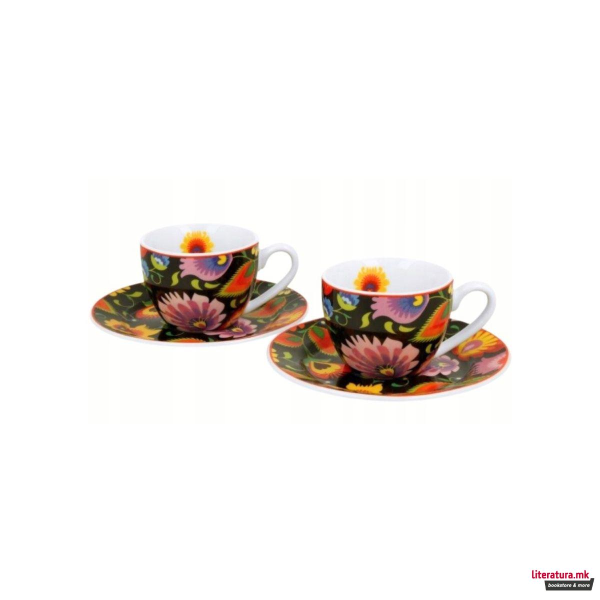 Сет од 2 шолји за еспресо со тацни, Etnic, 90ml 