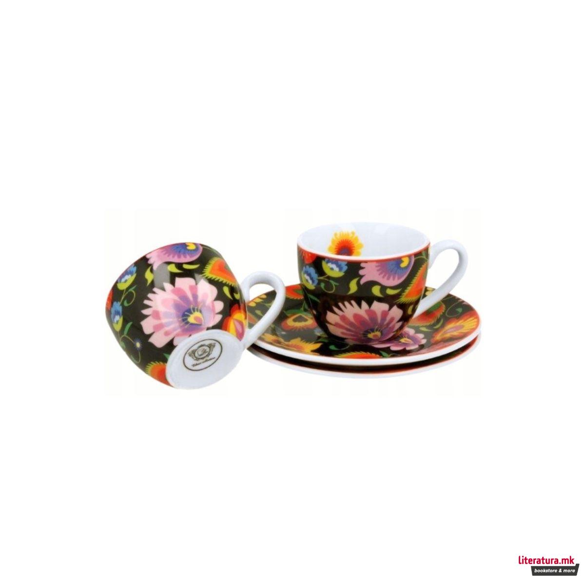 Сет од 2 шолји за еспресо со тацни, Etnic, 90ml 