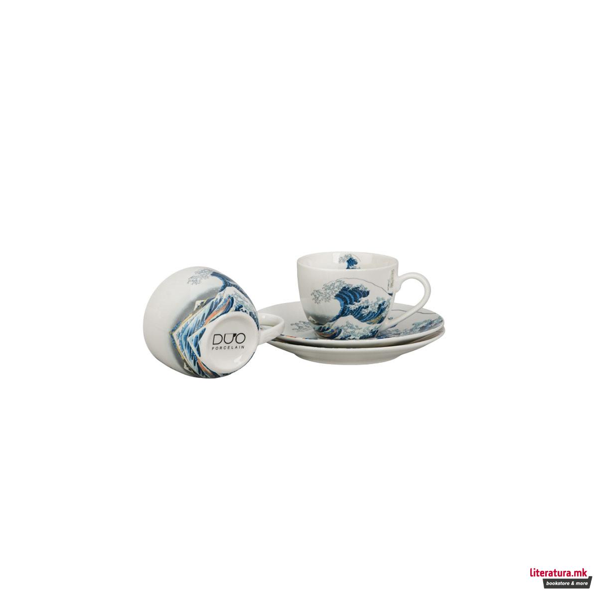 Сет од 2 шолји за еспресо со тацни, Hokusai - The Great Wave of Kanagawa, 110ml 