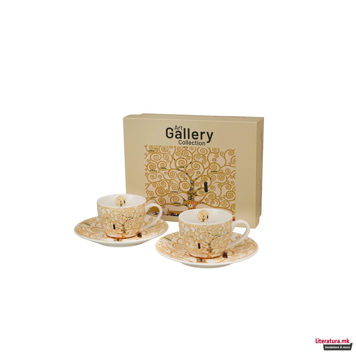 Сет од 2 шолји за еспресо со тацни, Klimt - Tree of Life, 110ml 