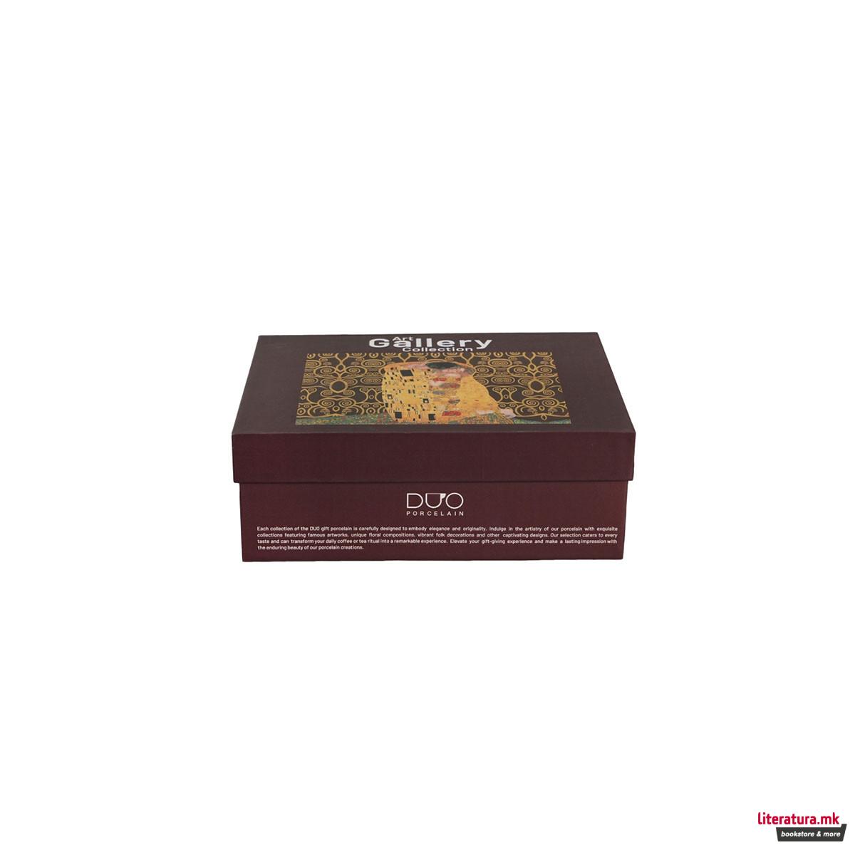 Сет од 2 шолји за еспресо со тацни, Klimt - The Kiss (кафеави), 110ml 