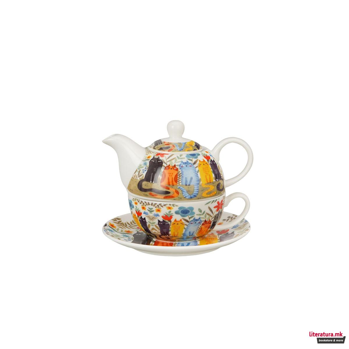 Сет од чајник, шолја и инфузер, Cat's World - Garden Felines, 300/350 ml 