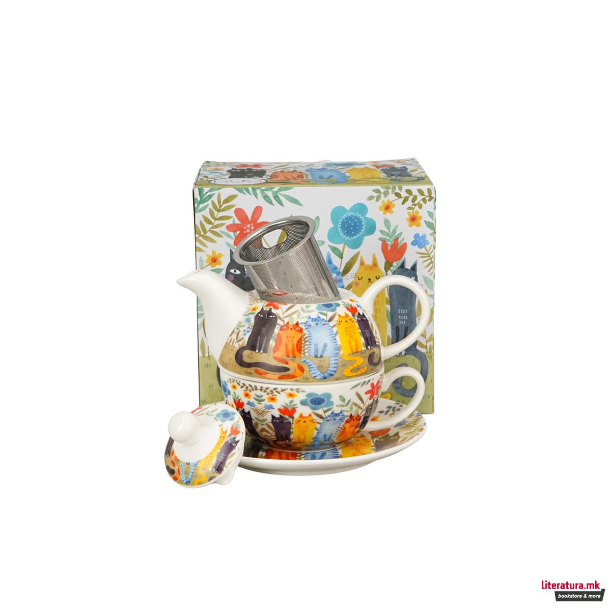 Сет од чајник, шолја и инфузер, Cat's World - Garden Felines, 300/350 ml 