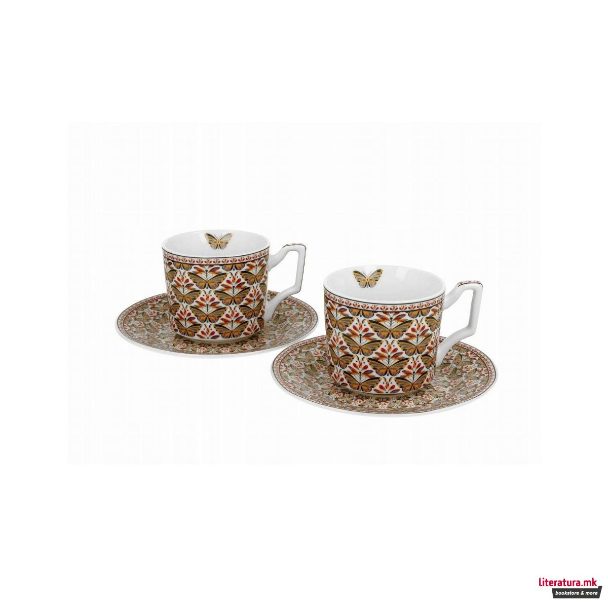 Сет од 2 шолји за еспресо со тацни, Geometric - Papilio, 110ml 