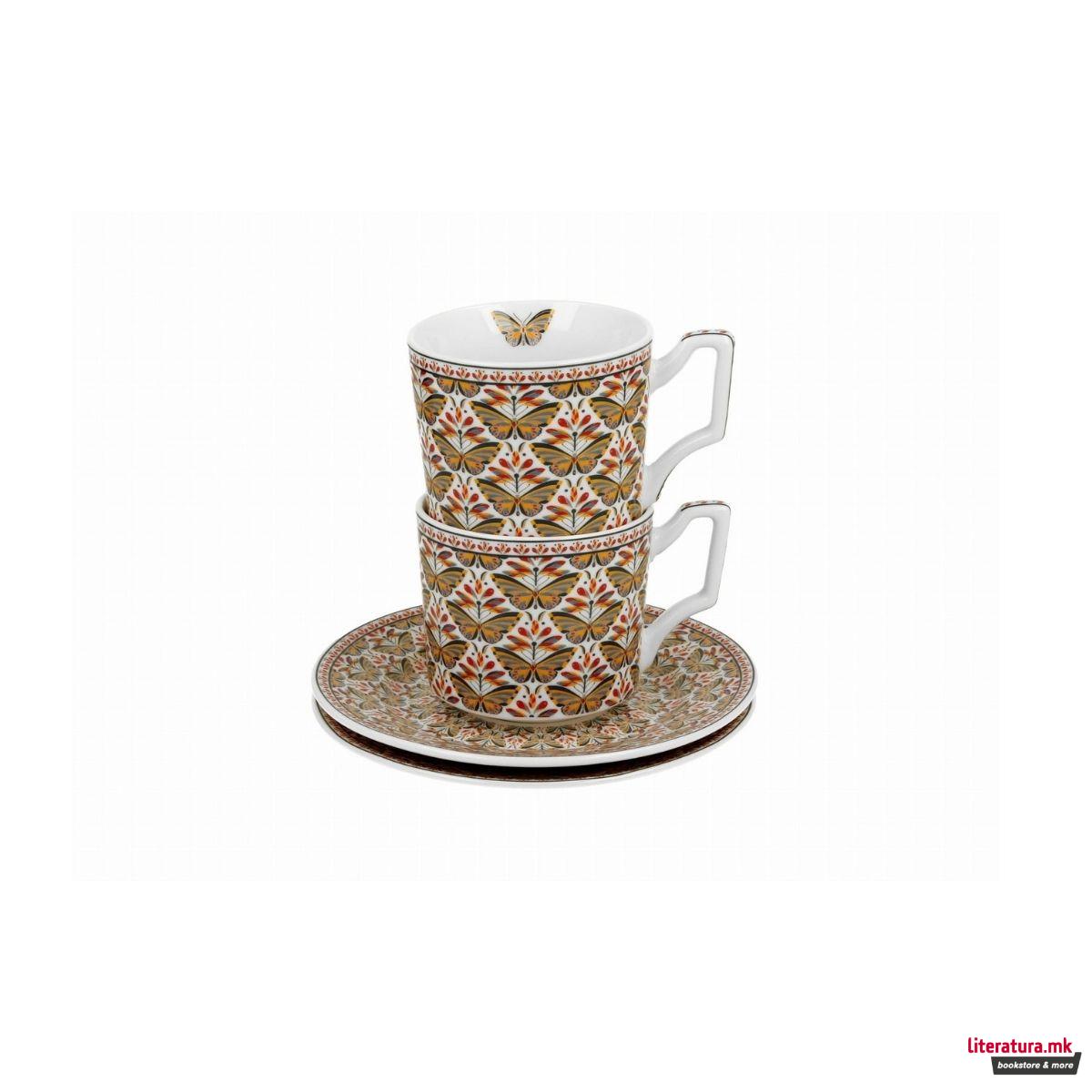 Сет од 2 шолји за еспресо со тацни, Geometric - Papilio, 110ml 