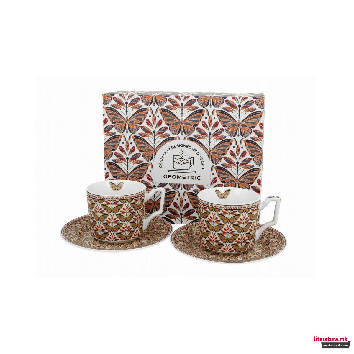 Сет од 2 шолји за еспресо со тацни, Geometric - Papilio, 110ml 