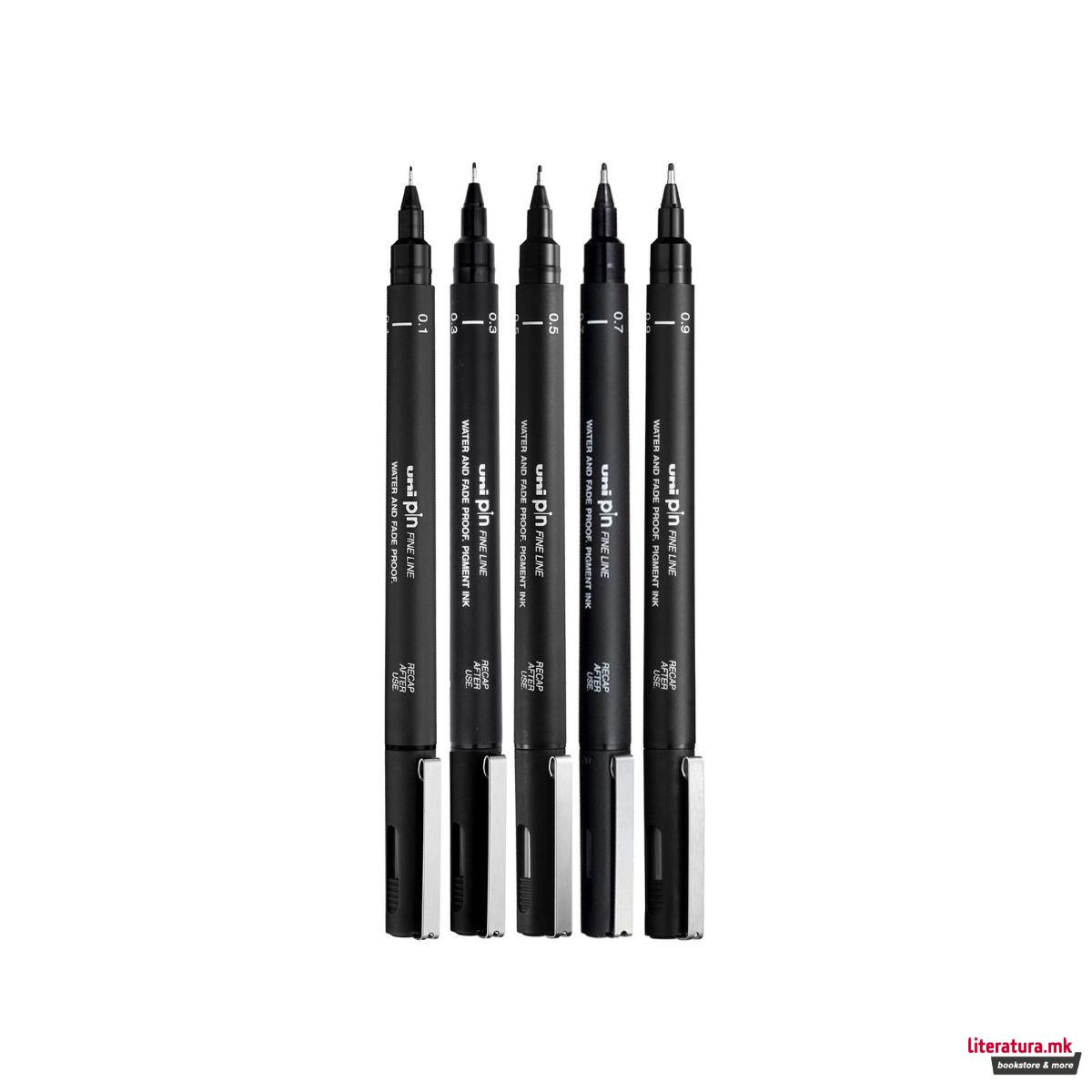 Сет фајнлајнери, Uni Pin - Classic, Deep Black, 1/5 