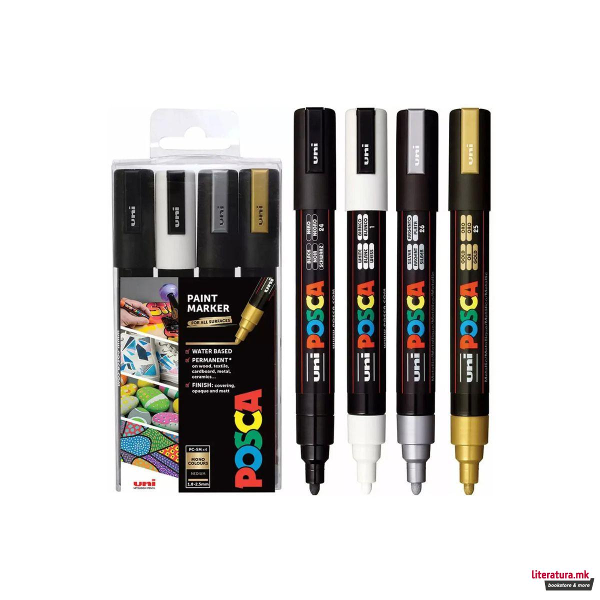 Сет маркери, Posca PC-5M - Mono Colours, 1/4 
