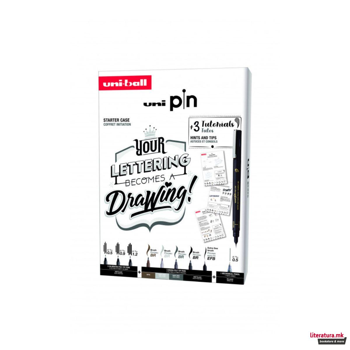 Сет фајнлајнери, Uni Pin - Lettering, 1/8 