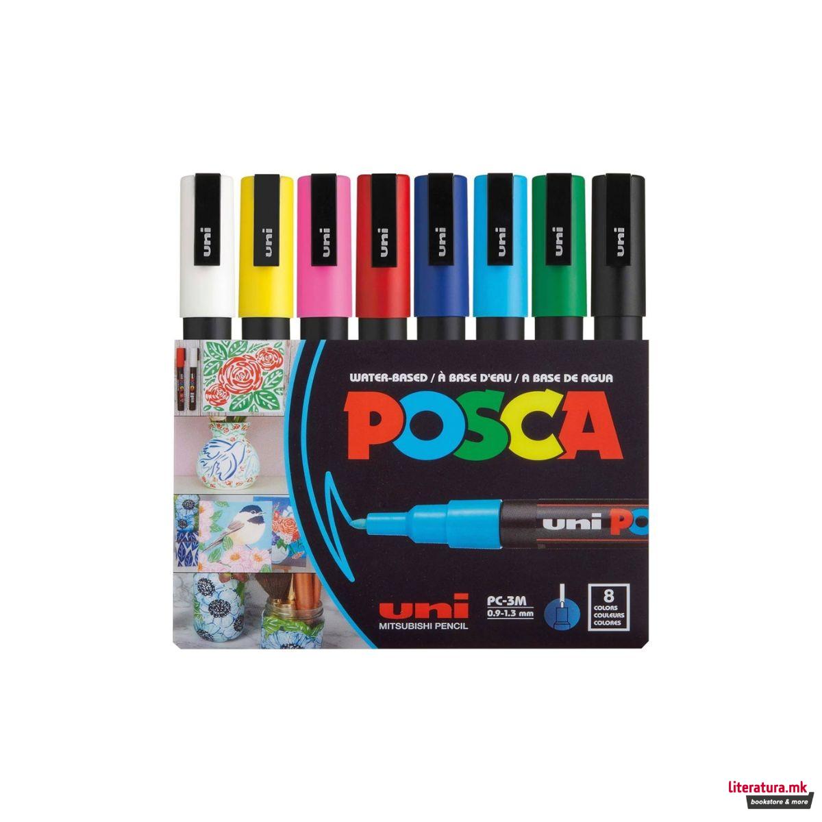 Сет маркери, Posca PC-3М - Basic Colours, 1/8 