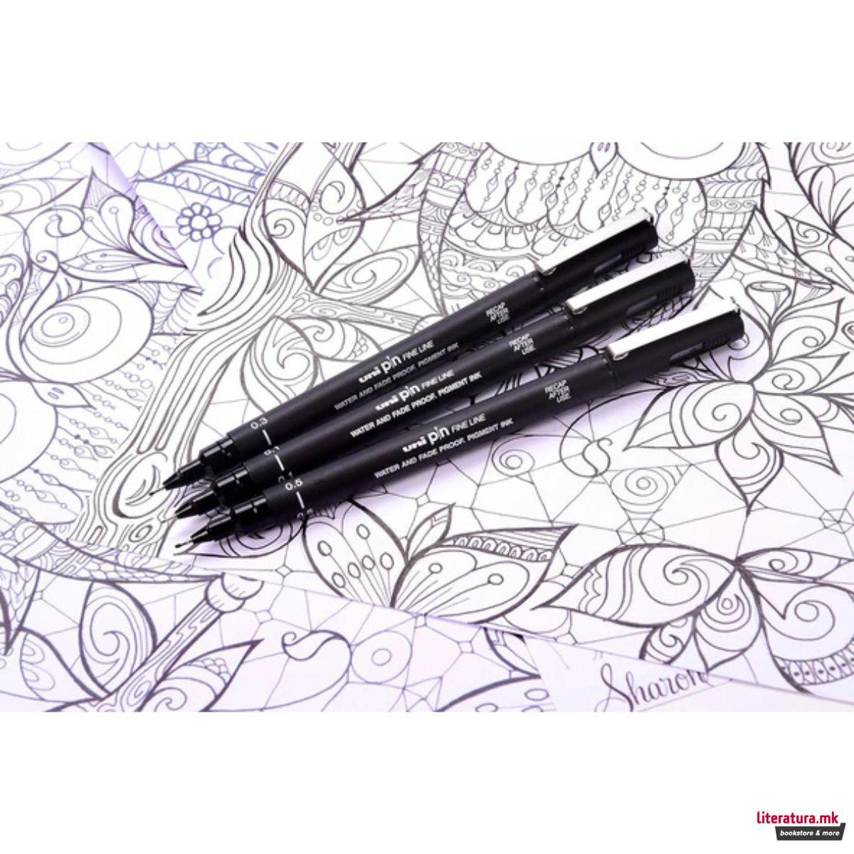 Сет од 18 фајнлајнери, Uni Pin, црни 