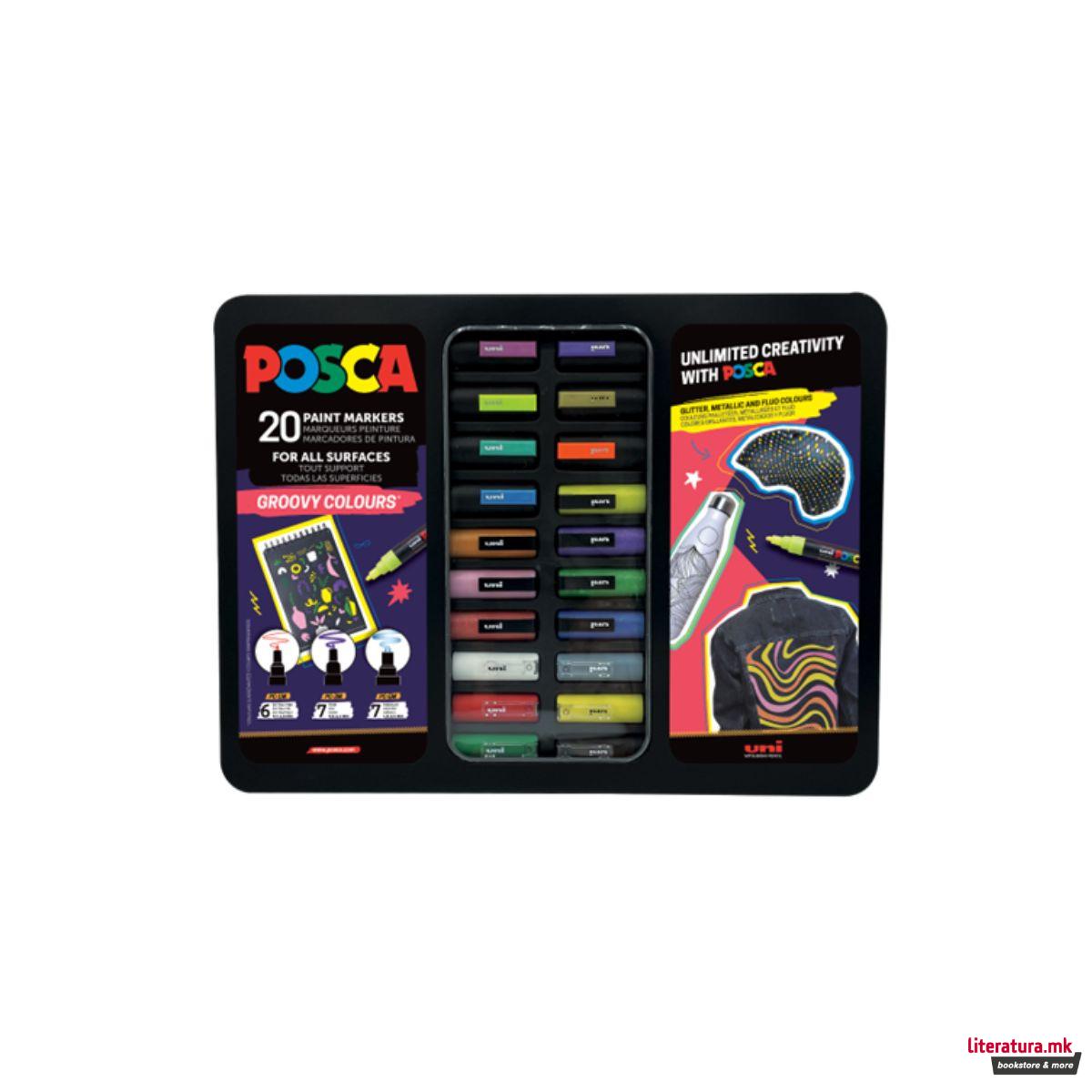 Сет од 20 маркери во куферче, Posca Groovy Colours 