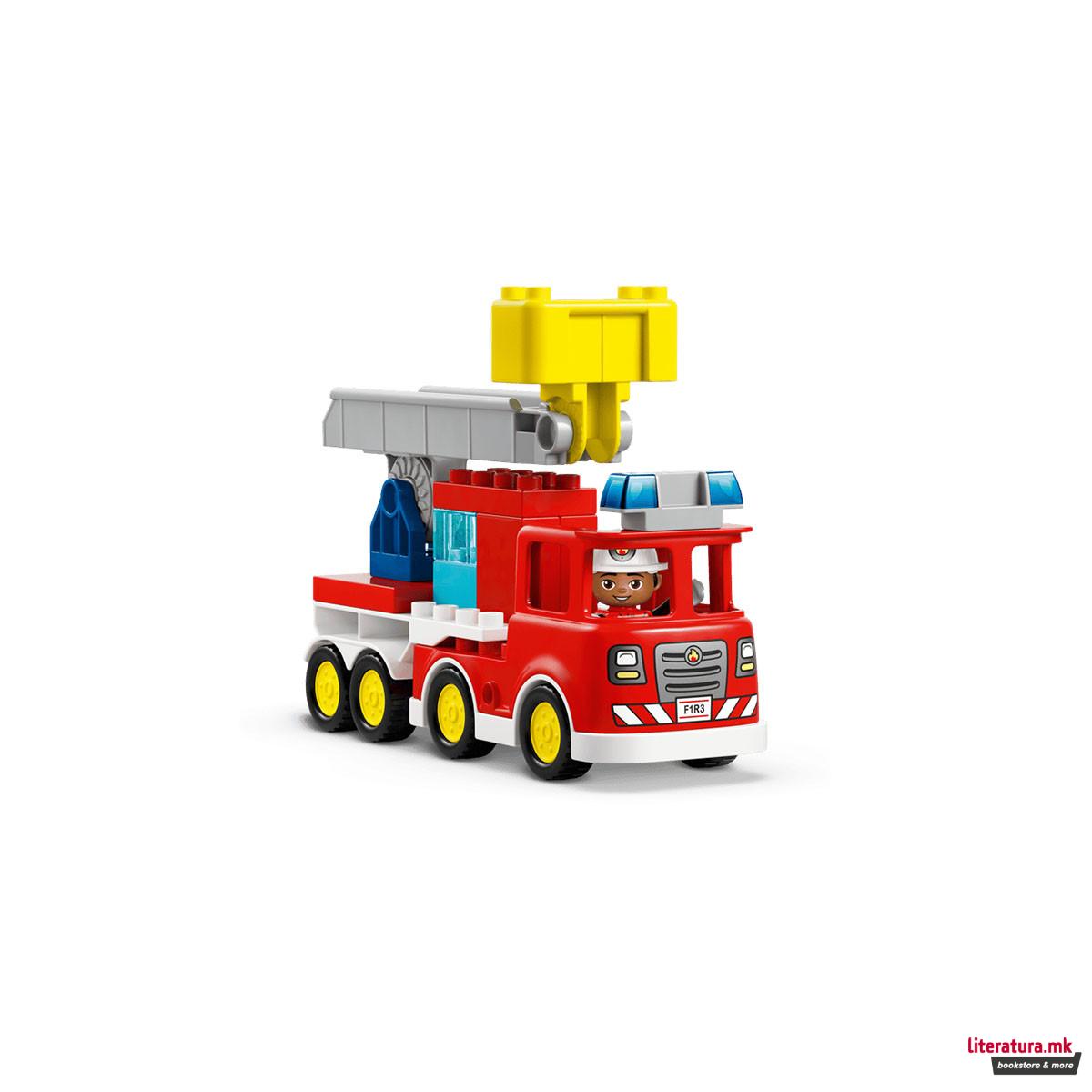 LEGO коцки, Duplo, Fire Truck with Hose and Firefighter 