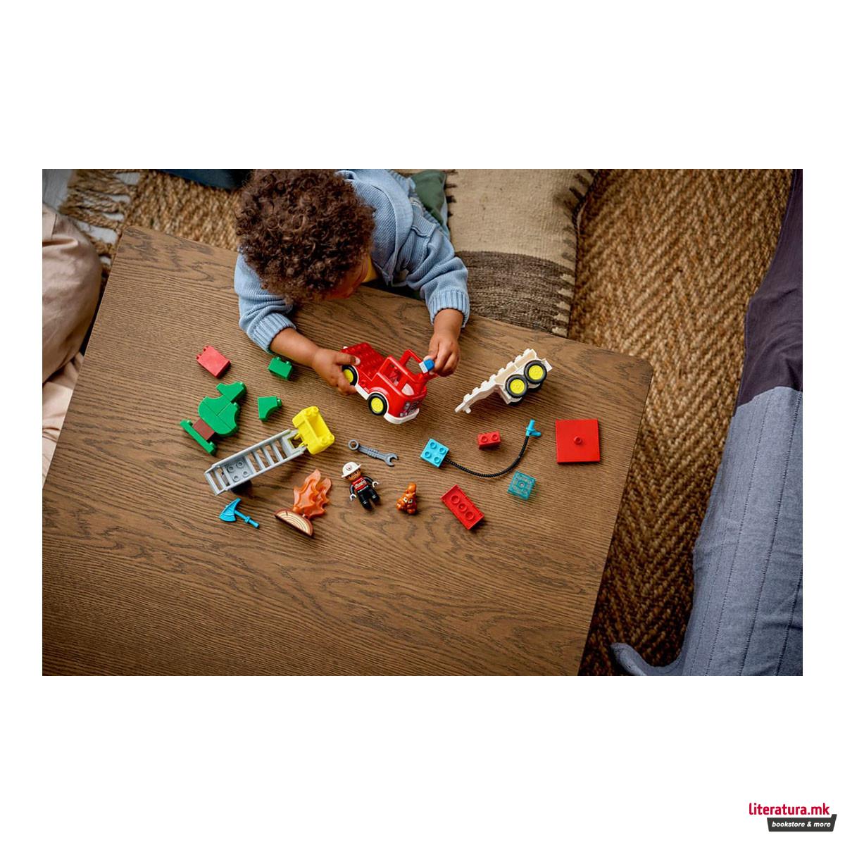 LEGO коцки, Duplo, Fire Truck with Hose and Firefighter 