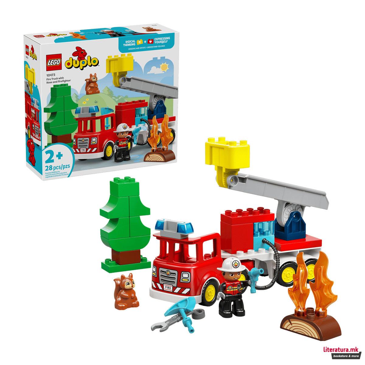 LEGO коцки, Duplo, Fire Truck with Hose and Firefighter 