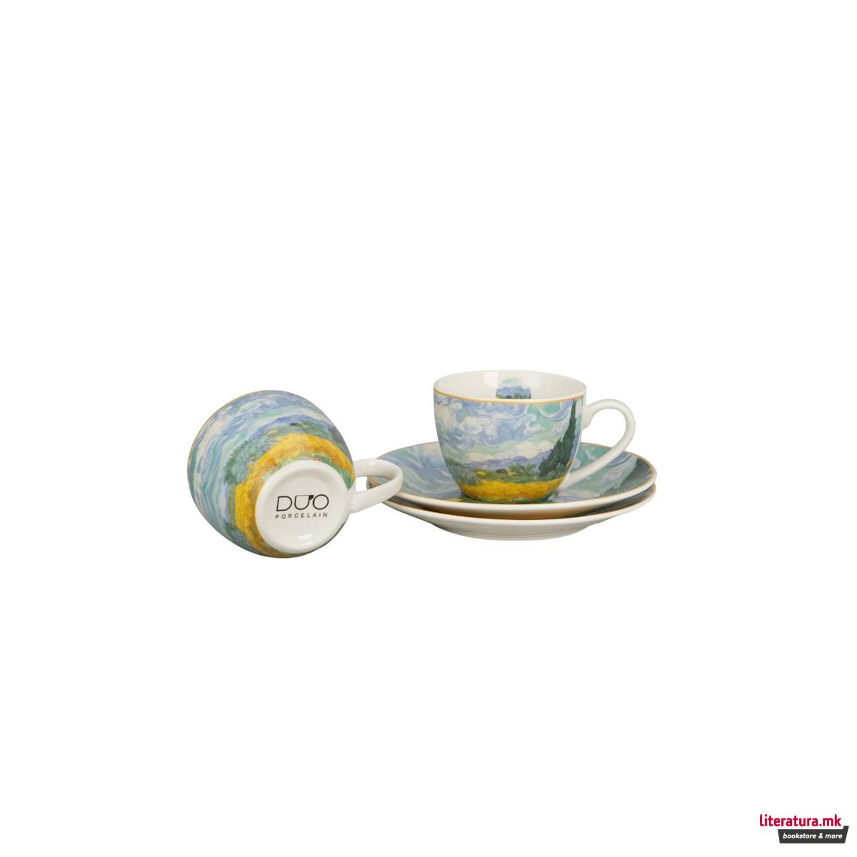 Сет од 2 шолји со тацни Van Gogh - Wheat Field, 110 ml 