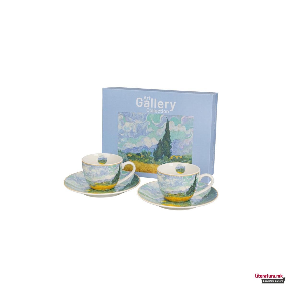 Сет од 2 шолји со тацни Van Gogh - Wheat Field, 110 ml 