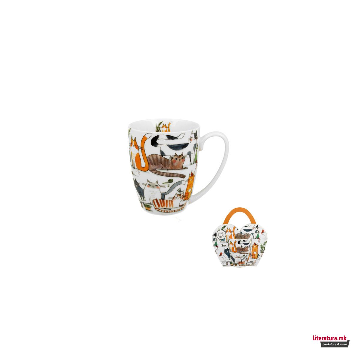 Шолја во украсна хартиена торбичка Cats World: Lazy Cats, 350 ml 